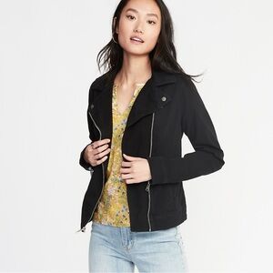 Old Navy Women Twill Moto Jacket Blackjack Zip Up Cotton Blend Pockets Small